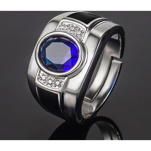 Blue Zircon Diamonds Topaz Sapphire Gemstones Rings for Men 18k White Gold Silver Color Jewelry Cool Bands Trendy Accessory New