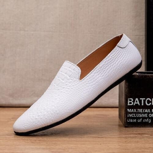 Men Loafers Mens Crocodile Pattern Wedding Dress Leather Shoes Fashion Slip on Party Shoes Mens Business Office Loafers Flats