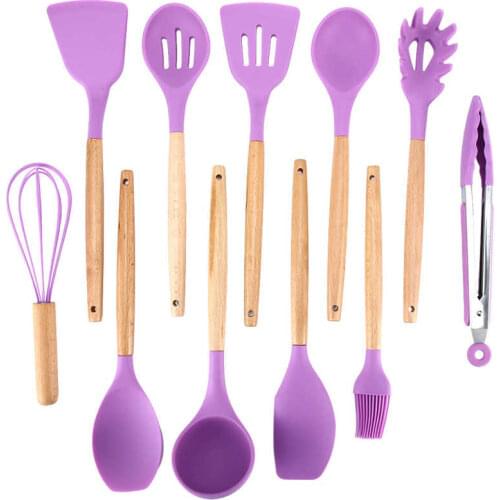 12Pcs Household Silicone Kitchen Utensil Set Non-Stick Cooking Spatula Spoons Tools Purple Kitchen Utensil Tools