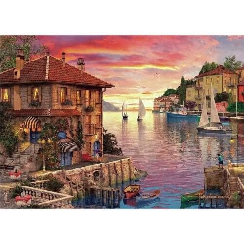 Mediterranean Port Cross Stitch Kits 14CT Unprinted 11CT Print Crafts For Embroidered Handmade Art Counted Set Wall Home Decor