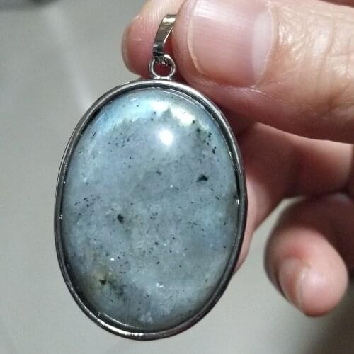 Necklace Pendant Oval Natural Stone Bead Gray Labradorite fit Necklace for Women Jewelry Gift 1Pcs K675