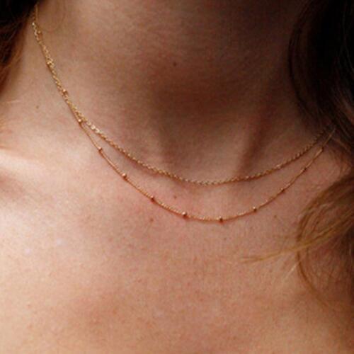 New fashoin layered necklace delicate beaded chain jewelry short simple light weight comfortable 2 layers necklace for women