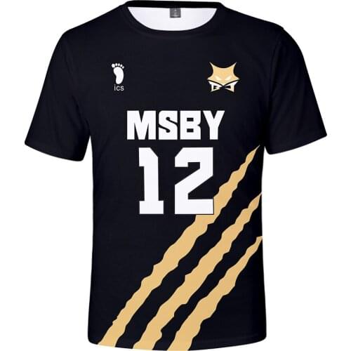New Listing 3D Anime Haikyuu!! T shirt men women Hip Hop Comic T-shirt Summer boys girls Casual 3D Black Wolf MSBY 12 t-shirt