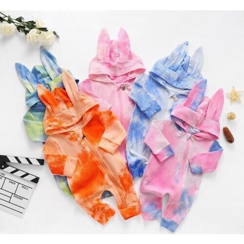 Baby Clothes New Newborn Rabbit Ears Bodysuit Romper Cotton Pit Strip Tie-Dye Fabric Baby Romper Baby Boys And Girls Bodysuit