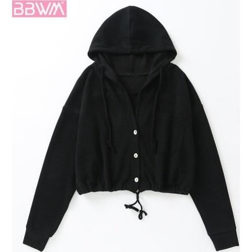 Autumn Long-sleeved Hooded Drawstring Loose Chic Womens Sweater Single-breasted Candy-colored Female Sweater