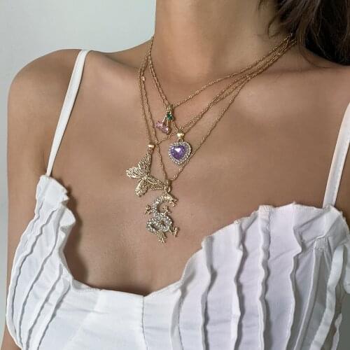 Punk Hip-Hop Ins Wind Butterfly Love Rhinestone Set Necklace, Exaggerated Dragon-Shaped Inlaid Ethnic Style Combination Necklace