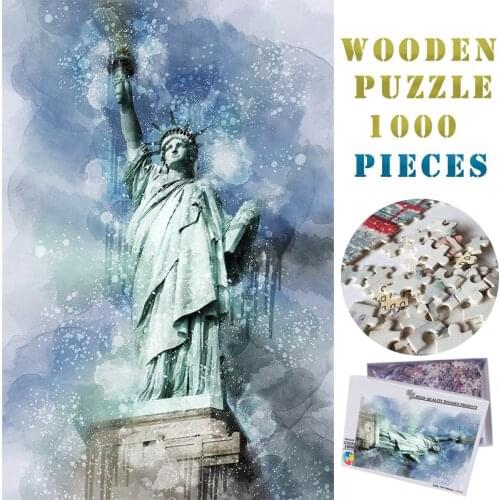 MOMEMO The Statue of Liberty Adults Jigsaw Puzzles 1000 Pieces Wooden Famous Landmark Painting Puzzle Toy DIY 1000 Pieces Puzzle