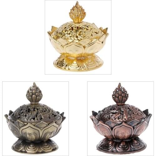 Chinese Buddha Incense Holder Burner Brass Lotus Flower Incense burner alloy Zinc-copper dish Mini Sandalwood Censer Incense