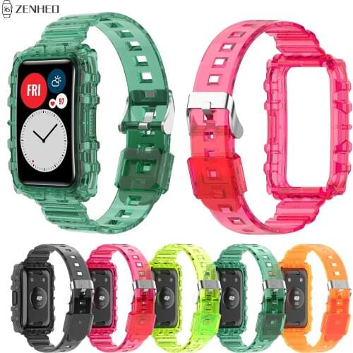 Transparent Wrist Strap For Huawei Watch Fit Bracelet with Frame Case Replacement Watchband For Huawei Watch Fit
