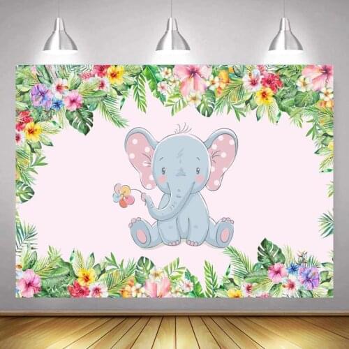 Cute Elephant Baby Shower Photographic Backgrounds Floral Leaves Wild One Birthday Newborn Backdrop For Photo Studio