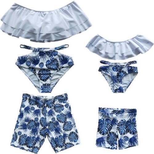 Family Matching Swimwear Mother Daughter Bikini Beachwear Father Son Kids Beach Shorts Mommy And Me Summer Printed Swimsuit