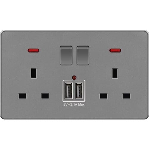DepoGuye Silver gray 13AUK socket with USB, switch control socket, uk plug adapter charging 2.1A dual USB wall electrical socket