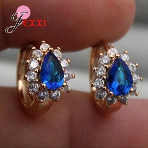 New 925 Sterling Silver Earings Cubic Zirconia Korean Crystal Charms Stud Earrings For Women Shining Party Jewelry Gift Red