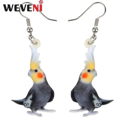 WEVENI Acrylic Clever Nymphicus hollandicus Bird Earrings Drop Dangle Stud Cute Fashion Jewelry For Women Girls Gift Decoration