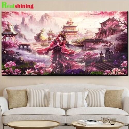 Japanese Temple Fantasy 5D DIY,Diamond Painting mosaic Full drill Sakura Samurai diamond Embroidery diamond stitch N2385