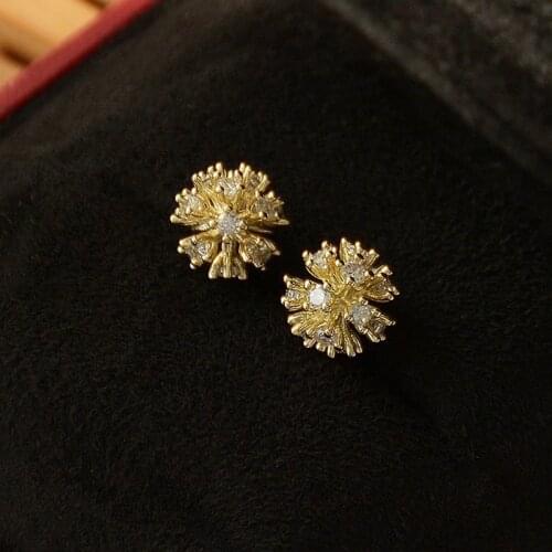 Japanese&Korea Delicate Jewelry 14K Real Gold AAA Zircon Stud Earrings for Women Simple Style Crystal Earrings