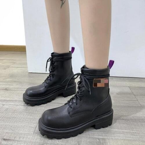 New Ankle Boots For Women 2021 Autumn Motorcycle Boots Thick Heel Ankle Shoes Woman Round Toe Fashion Boots Lace-up