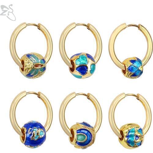 ZS Small Hoop Earrings for Women Gold Color Round Earrings Flower Stainless Steel Butterfly Hoop Brincos creole boucle d'oreille