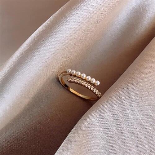 Geometric Metal Pearl Rings Simple Crystal Rings for Women Minimalist Opening Ring 2020 New Korean Fashion Women Jewelry Gifts