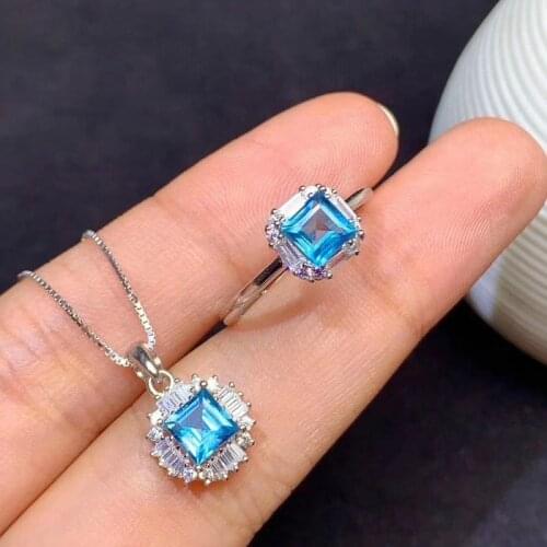 Beautiful Natural Sky Blue Topaz Gemstone Jewelry Set 925 Pure Silver Suit Wedding Jewelry for Women