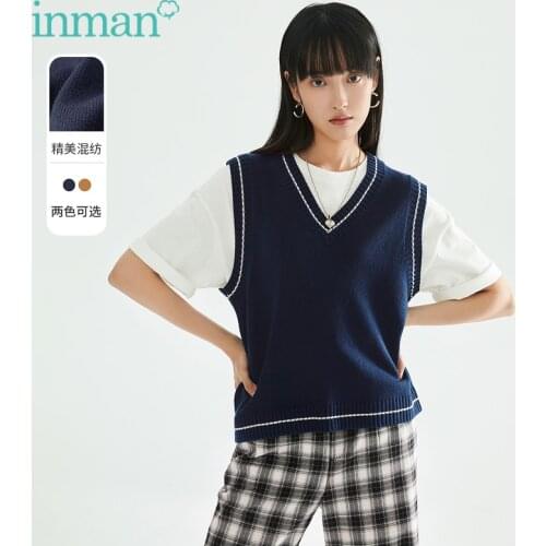 INMAN Autumn Winter Vest Sweater Women Student College Style Contrast Color Design Pullover Retro Vintage Color Tops
