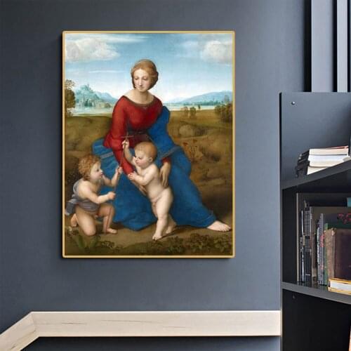 Famous Painting Rafael Madonna In the Meadow Creative Figure Pictures Wall Canvas Art Print and Posters for Room Home Decoration