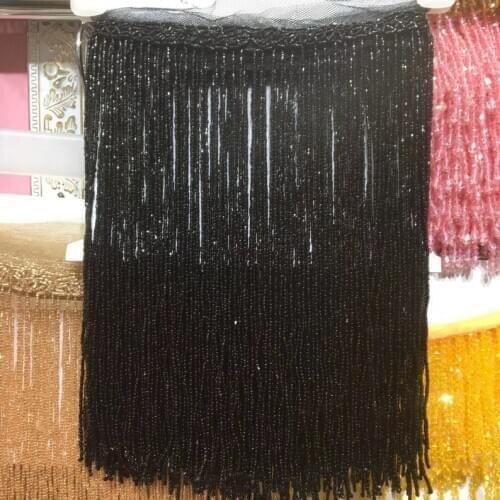 1.8 yards Black Heavy Bead Fringe Trim For Haute Couture Seed Bead Fringe Tassel Millinery Crafts Embellishme