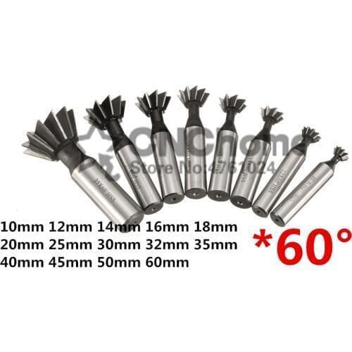 1PCS 60 Degree HSS Dovetail Milling Cutters 60 Degree 10mm 12mm 14mm 16mm 18mm 20mm 25mm 30mm 32mm 35mm 40mm 45mm 50mm 60mm