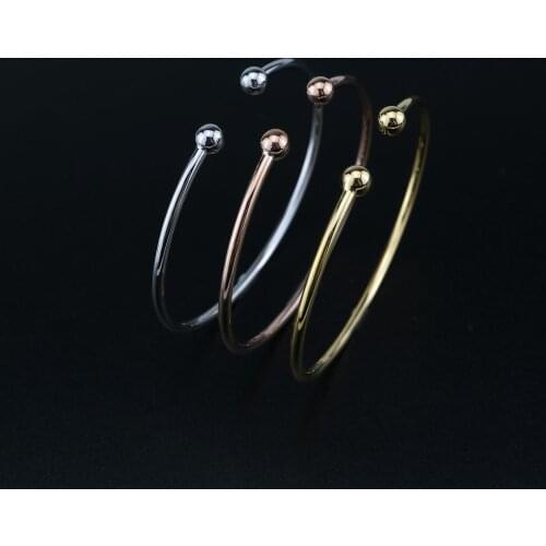 1Pcs Silver Gold Plated Brass Double Balls End Wire Bracelet Bangle DIY Beading Supplies 1900226