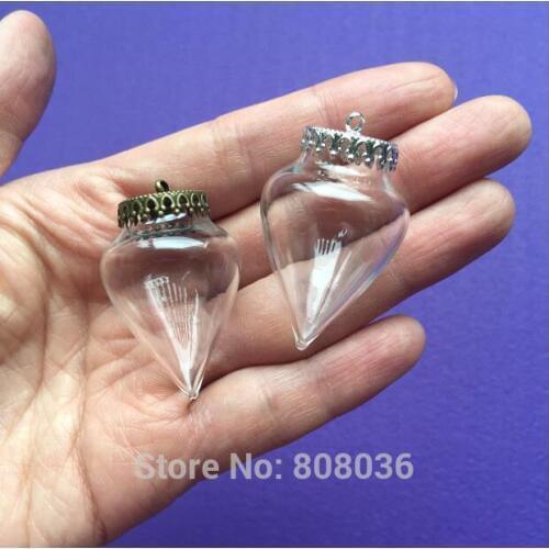 20pcs 38x25mm tear drop handmade glass globe orb clear wishing bottle pendant with silver/bornze teeth tray jewelry necklace