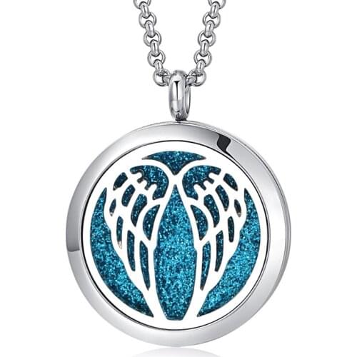 2019 New Aroma Diffuser Necklace Angel Wings Designs Stainless Steel Pendant Perfume Lockets Essential Oil Aromatherapy Necklace