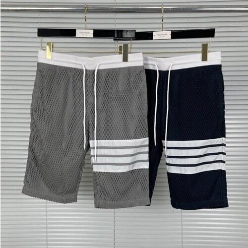 2021 Fashion TB THOM Brand Casual Shorts Men Summer Patchwork Solid Casual Sports Trousers Tracksuit Bottoms Hollow Out Shorts