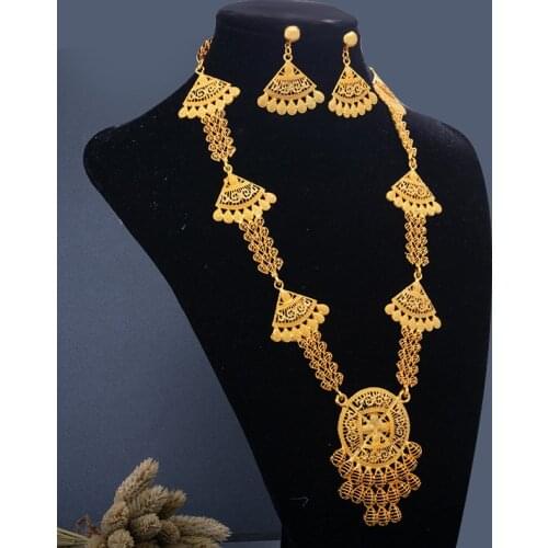 24K Dubai Gold Color Jewelry sets For women African bridal Wedding gifts party Necklace earrings ring bracelet jewellery set