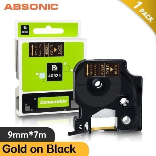 Absonic Compatible Dymo D1 Label Tape 40924 Gold on Black 9mm*7m Printer Ribbon for Dymo Label Maker LabelManager 260D 210D 400