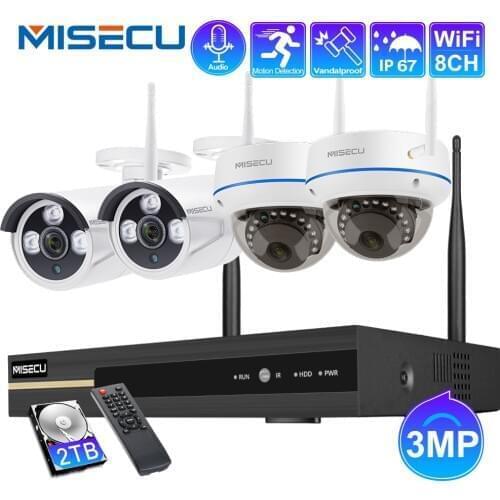MISECU 8CH NVR Ultra HD 3MP CCTV Wireless System Audio Record Outdoor Indoor Wifi IP Security Camera Set Video Surveillance Kit