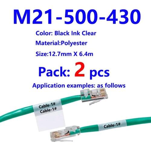 2PK BMP21 M21-500-430 polyester ribbon label maker black on clear for Cable Label Tape Label Ribbon labeling machine typewriter
