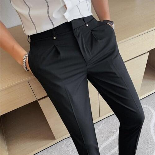 British Style Business Casual Slim Fit Men Dress Pants Formal Wear Fashion All Match Straight Office Trousers Gentlemen 28-38
