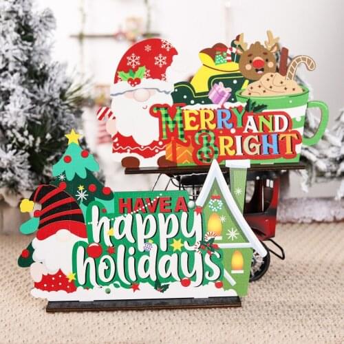 Wooden Reindeer Christmas Decorations for Home Wood Crafts Xmas Ornaments for Christmas Party Table Decorations New Year 2022