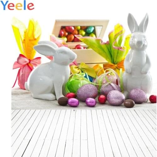 Interior Easter Festival Eggs Bunny Wooden Floor Photo Backdrop Baby Portrait Customized Photographic Backgrounds Photo Studio