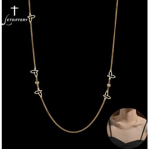 Letdiffery Elegant Butterflies Crystal Choker Jewelry For Women Stainless Steel Charms Necklaces Engagement Gifts