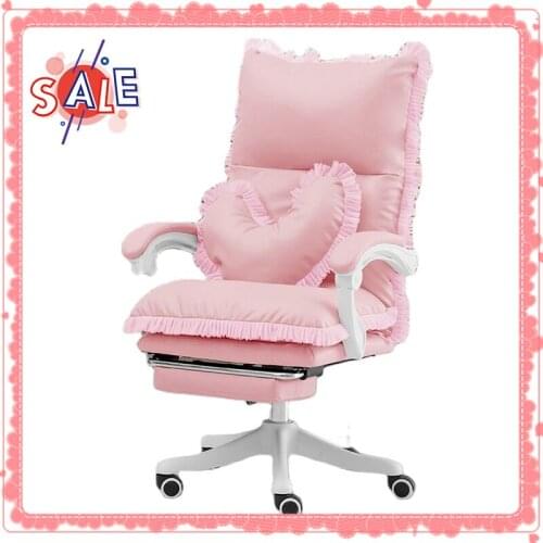 WCG Pink Girl Computer Chair Lace Breathable Gaming Chair Kawaii Anchor Live Gaming Chair Comfortable Rotating Seat New Hot Sale