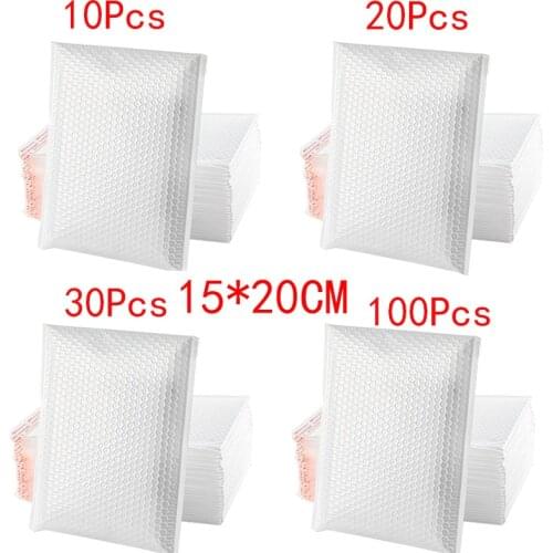 15*20CM 10/100pcs Mailer Poly Bubble Padded Mailing Envelopes for Mailer Gift Packaging Self Seal Bag Bubble Padding White
