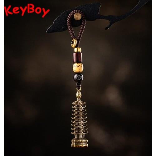 Brass Brand Luxury Car Key Chain Pendant Vintage Chinese Wenchang Tower Keychains Hangings Jewery Graduation Gifts for Students
