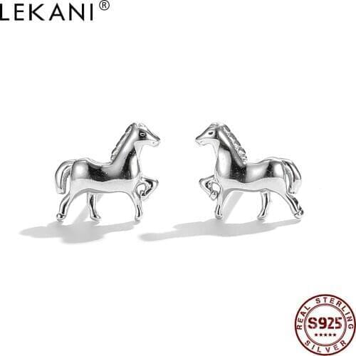 LEKANI Genuine 925 Sterling Silver Cute Pony Animal Earrings For Women Minimalist Trendy Small Ear Studs Silver Jewelry Gift