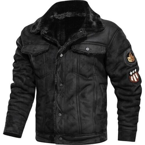 Mens Jackets and Coats Retro Style Suede Leather Jacket Men Leather Motorcycle Jacket Fur Lined Warm Coat Winter Velvet Overcoat