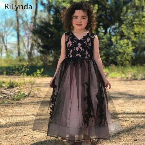 New Ball Gowns Flower Girl Dresses Princess Birthday Party Wedding Gowns Hot Girls Tulle Sleeveless Double V-neck Lace Appliques