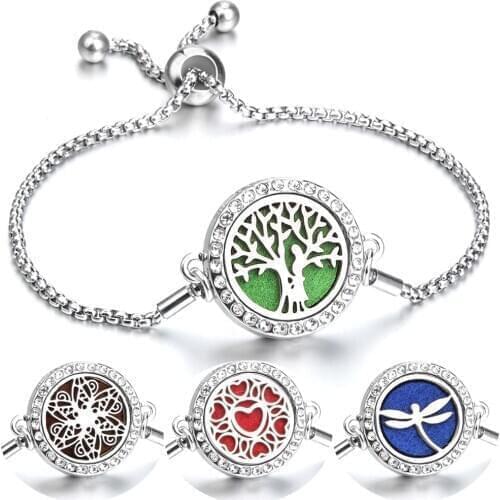 New Perfume Bracelet Jewelry Aromatherapy Magnetic Essential Oil Diffuser Tree of Life Stainless Steel Lockets Diffuser Bracelet