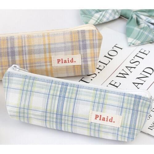 Fresh Plaid Pencil pouch pen Case Fabric Made pens bag Stationery Cosmetic School Wallet F6134