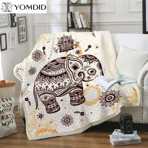 Mandala Blanket Thickened double-layer Print Blankets Elephant Pattern Thick Tapestry Coral Velvet Fabric Quilt Cover Blanket