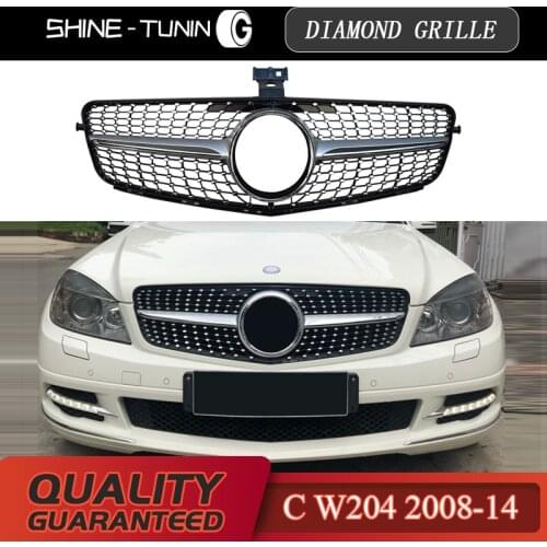 Front grille Suitable for Mercedes Benz C Class W204 Diamond grille C180 C200 C300 C250 C350 2008-14 with emblem